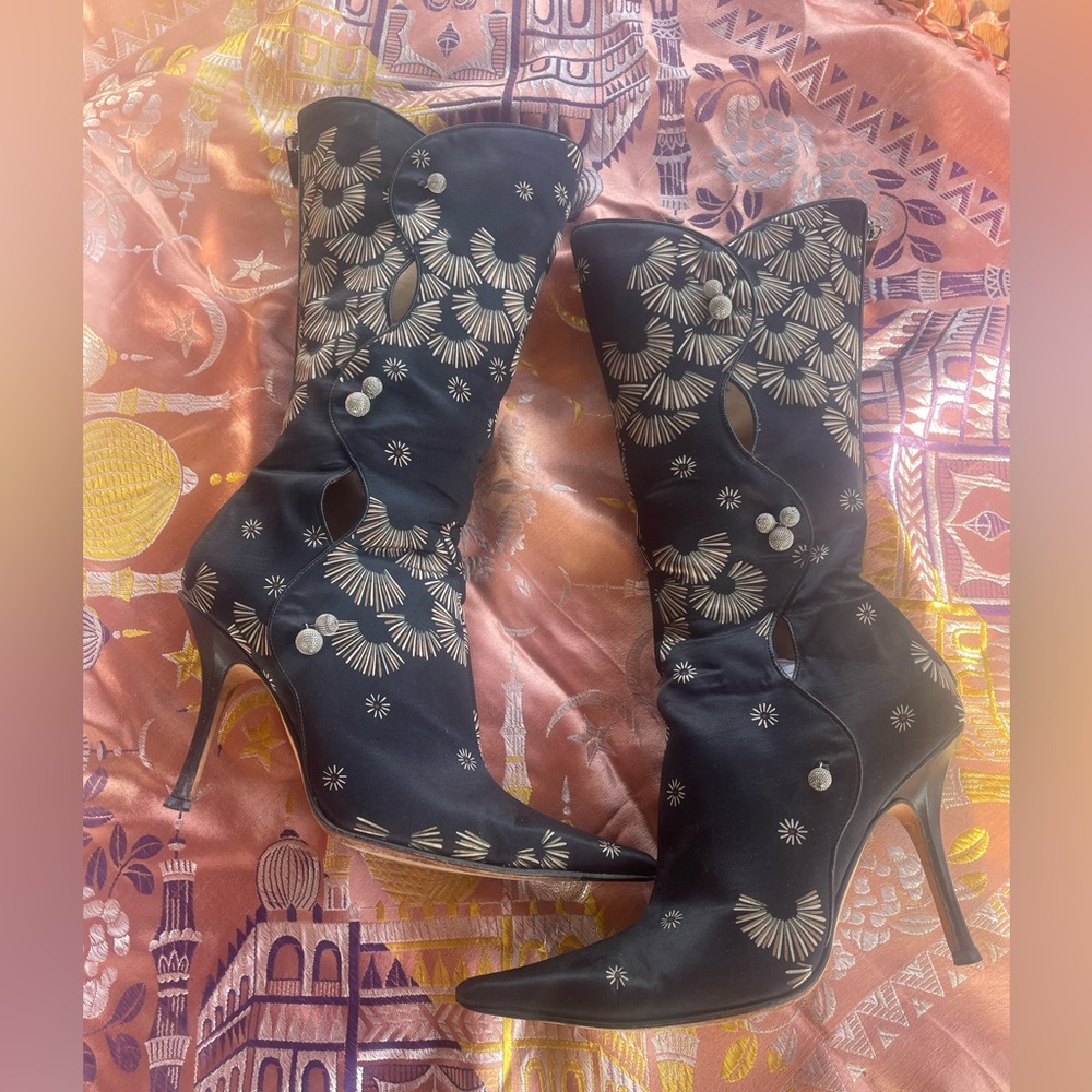 Jimmy Choo Black and Gold Heeled Boots